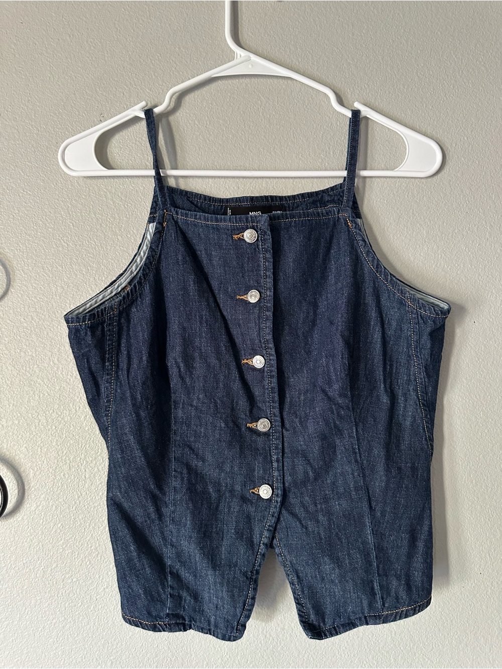 Mango Dark Blue Denim Button-Front Tank Overalls